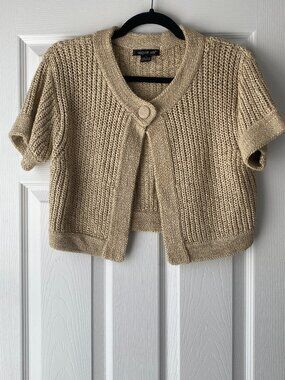 August Silk | Biege Knitted Short Sleeve Cardigan Sweater